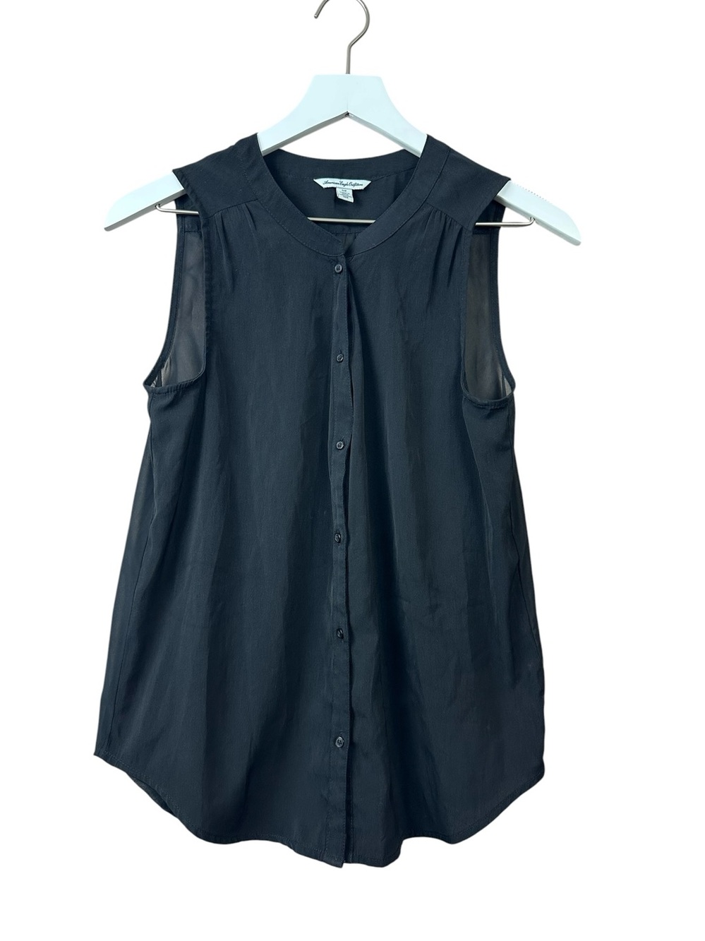 American Eagle Sheer Sleeveless Button Down Blouse Women Sz S